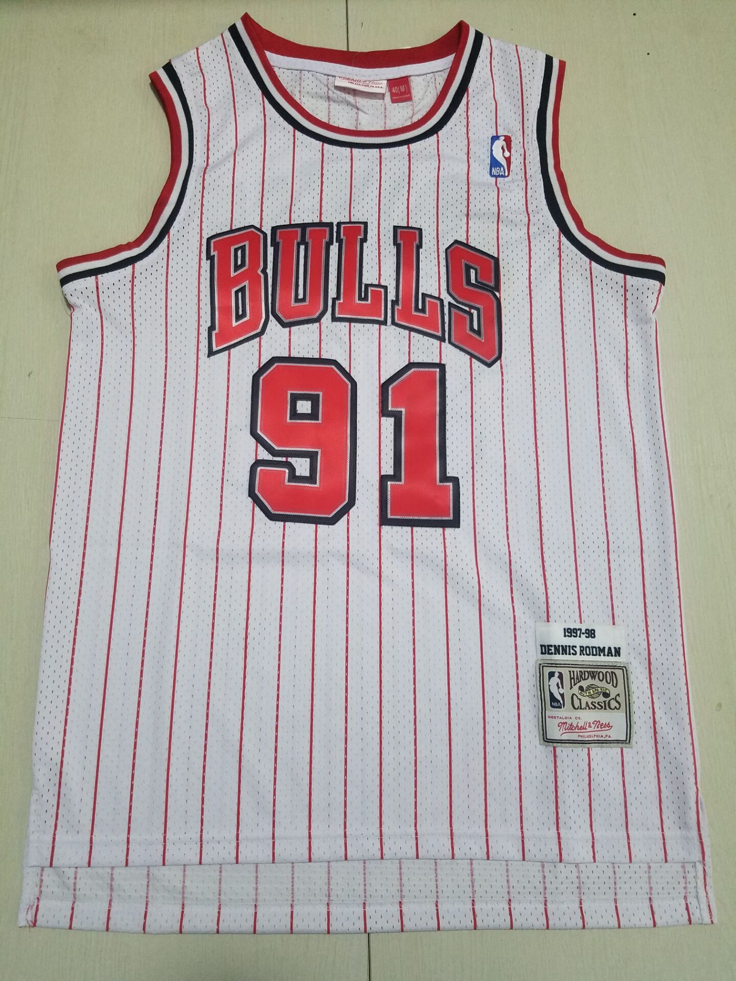 Men Chicago Bulls #91 Rodman White Stripe Throwback 2022 NBA Jersey->chicago bulls->NBA Jersey